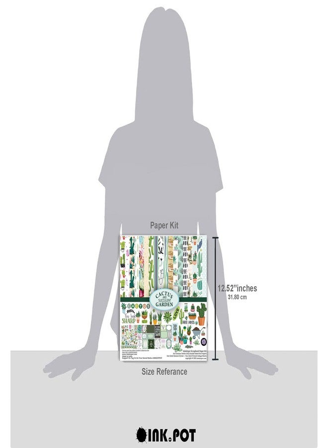 Inkdotpot مجموعة أوراق قصاصات ورقية مزدوجة الجوانب من إنك دوت بوت، بتصميم نباتات الصبار والعصاريات المنزلية، مقاس 12 × 12 بوصة، مع ورقة ملصقات - 16 صفحة - متعددة الألوان - Image 4